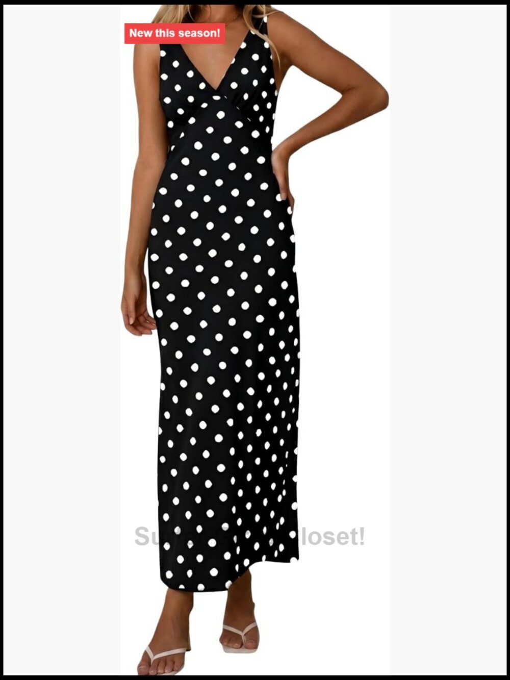 Polka Dot Maxi Dress Sleeveless V Neck Bodycon Backless Summer Party
